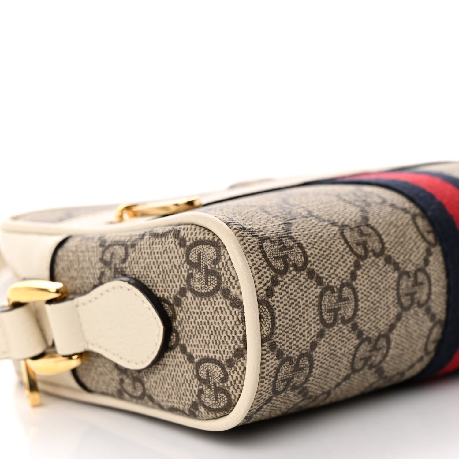 Gucci GG Supreme Monogram Textured Calfskin Web Mini Ophidia Shoulder Bag Beige Ebony Mystic White 9 of 12