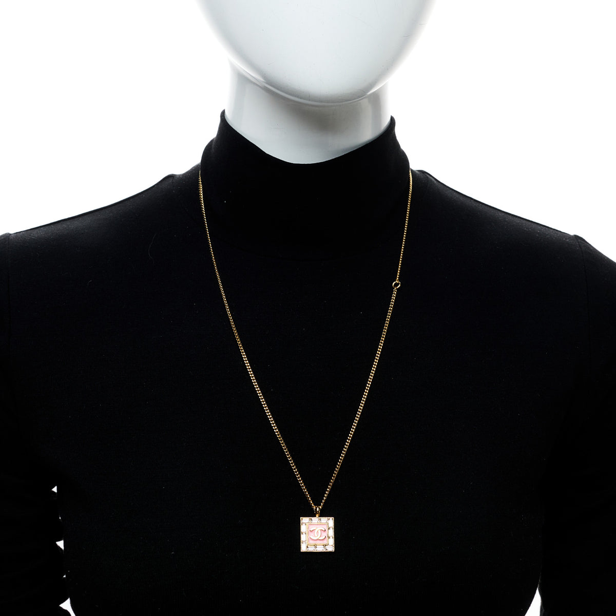 Chanel Crystal Baguette CC Pendant Necklace Pink Gold 2 of 4