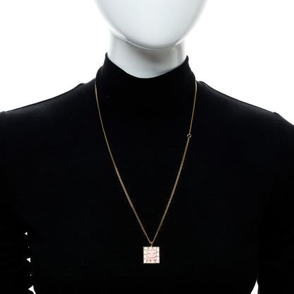 Chanel Crystal Baguette CC Pendant Necklace Pink Gold 2 of 4