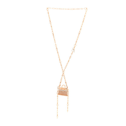 Hermes 18K Rose White Gold Diamond Precieux Birkin Long Necklace 2 of 4