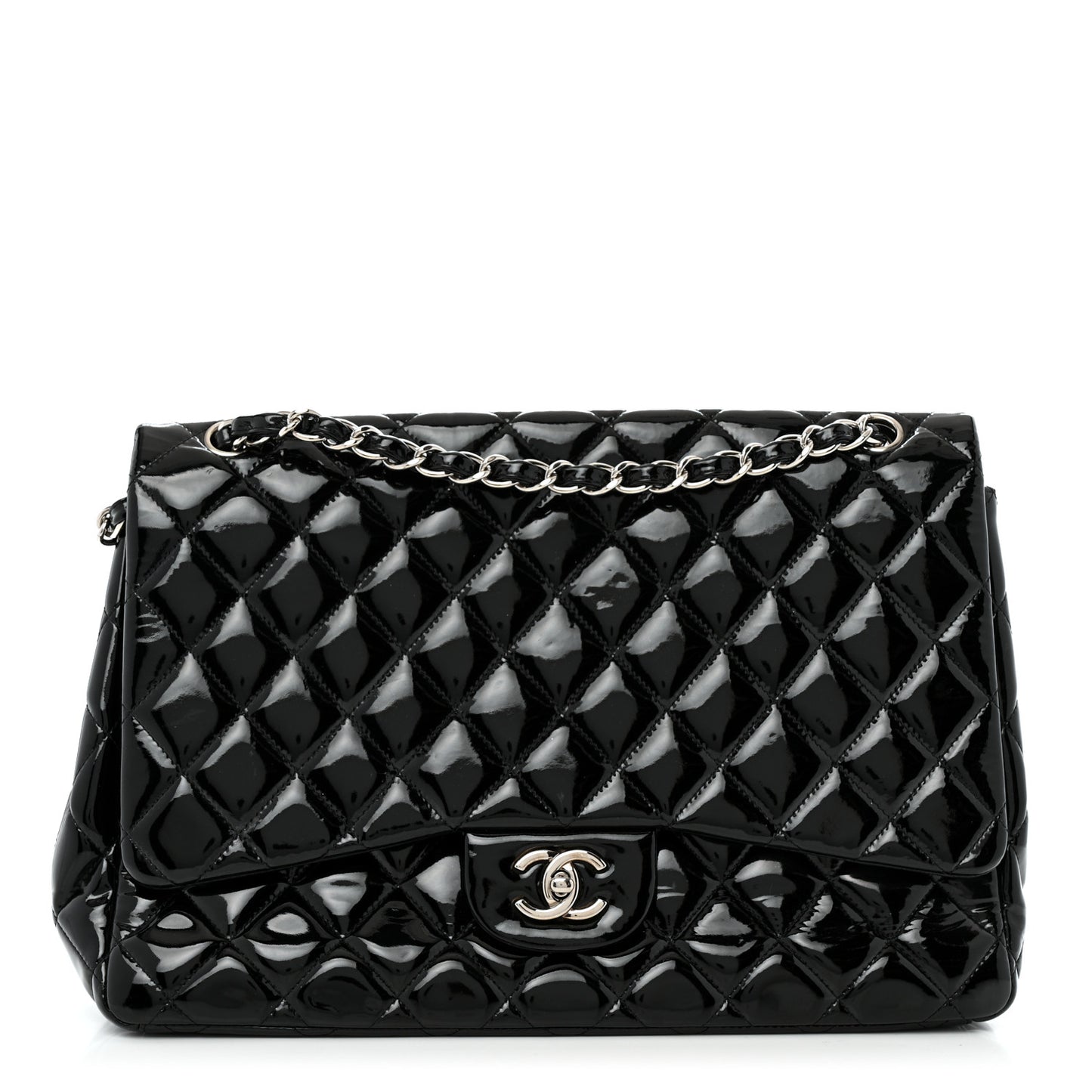 Patent Quilted Maxi Single Flap Black