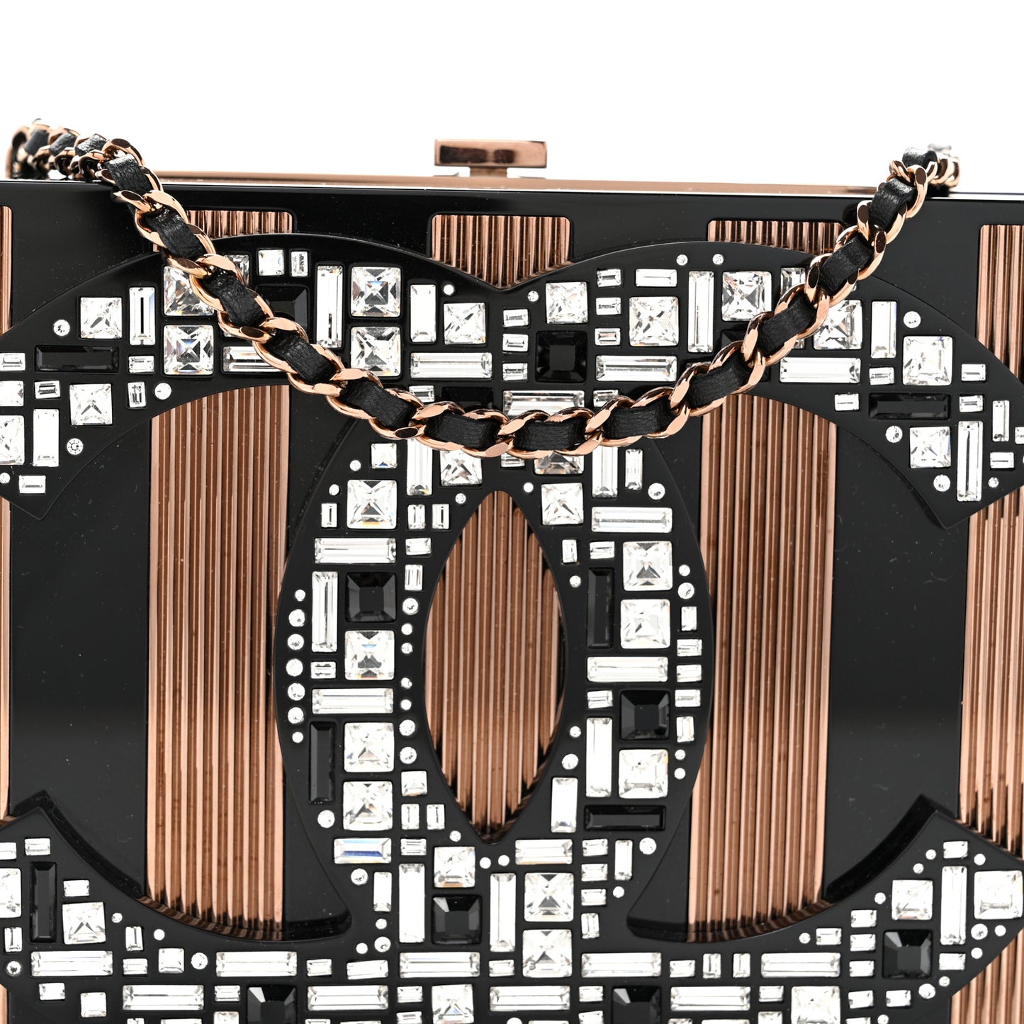 Plexiglass Crystal CC Minaudiere Clutch Black Copper