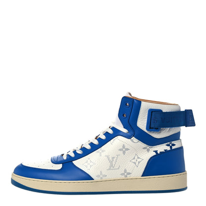 Louis Vuitton Calfskin Monogram Mens Rivoli High Top Sneakers 7.5 Blue 1 of 10