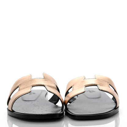 Hermes Metallic Nappa Oran Sandals 37 Vert Bronze 2 of 8