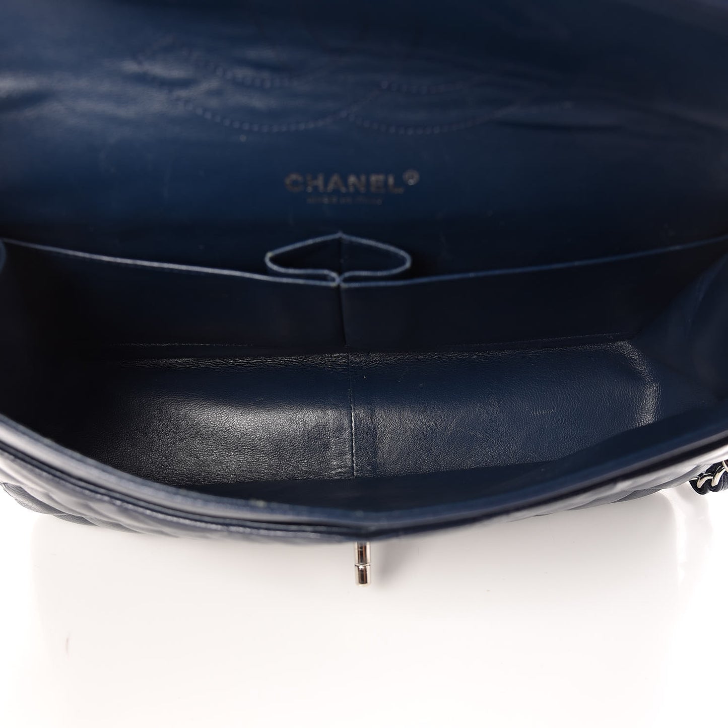 Caviar Quilted Jumbo Double Flap Navy Blue