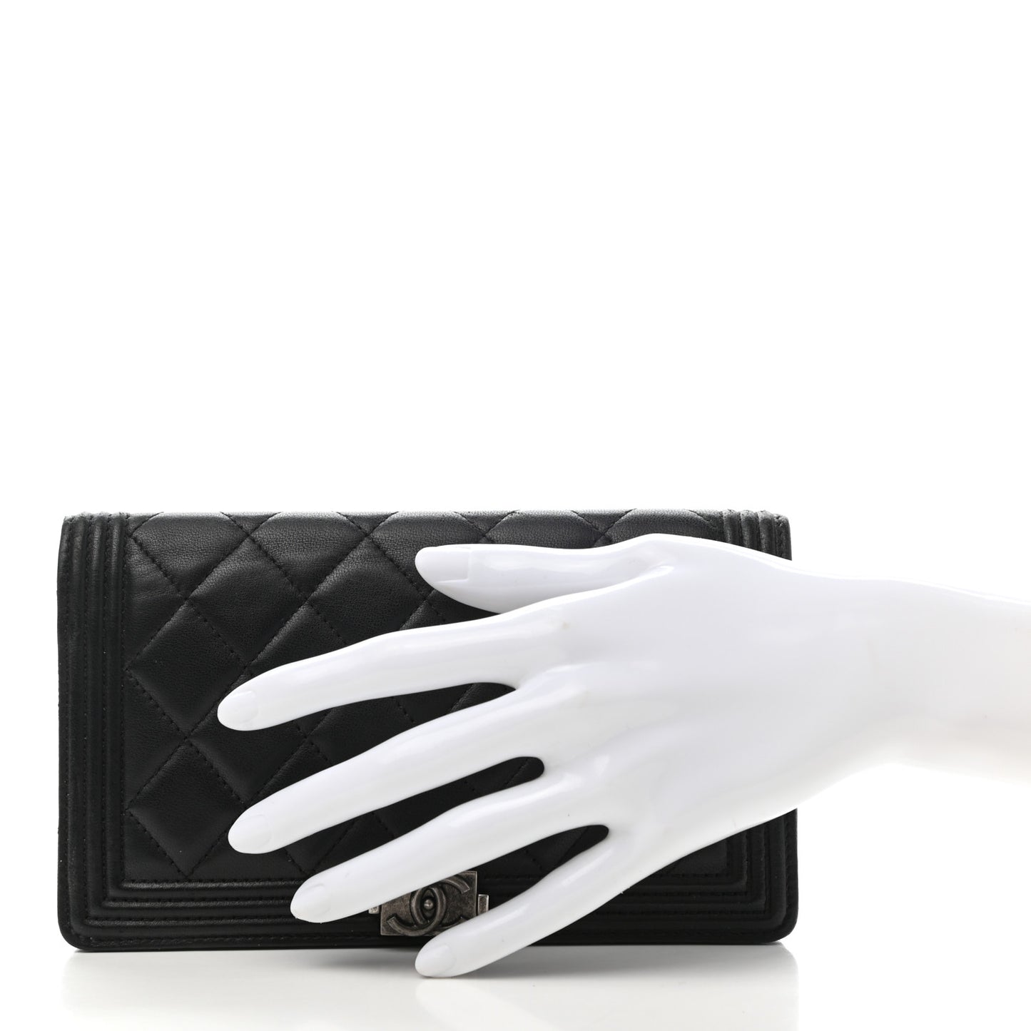 Lambskin Quilted Boy Yen Wallet Black