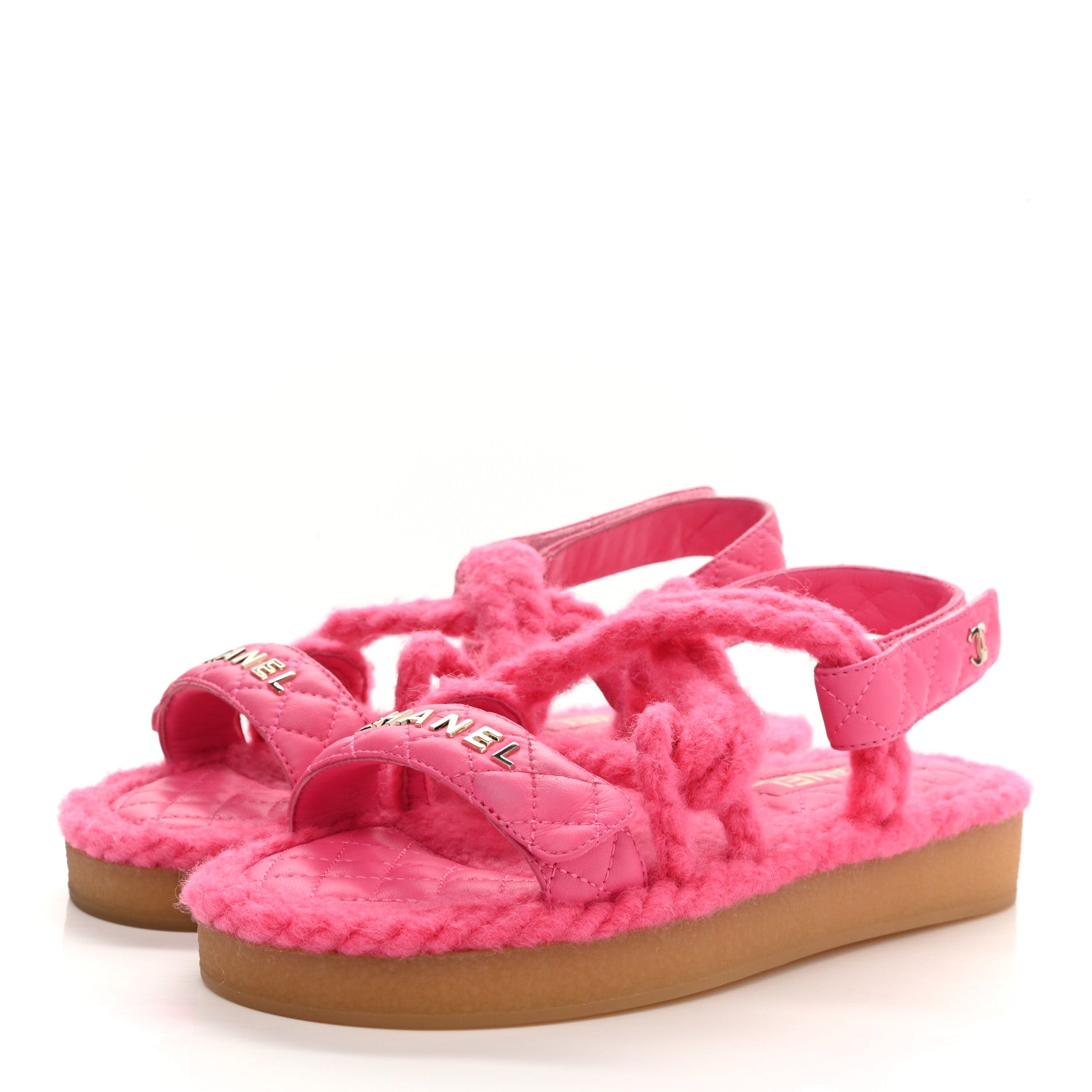 Chanel Cord Lambskin Quilted Logo Sandals 38 Pink 3 of 10