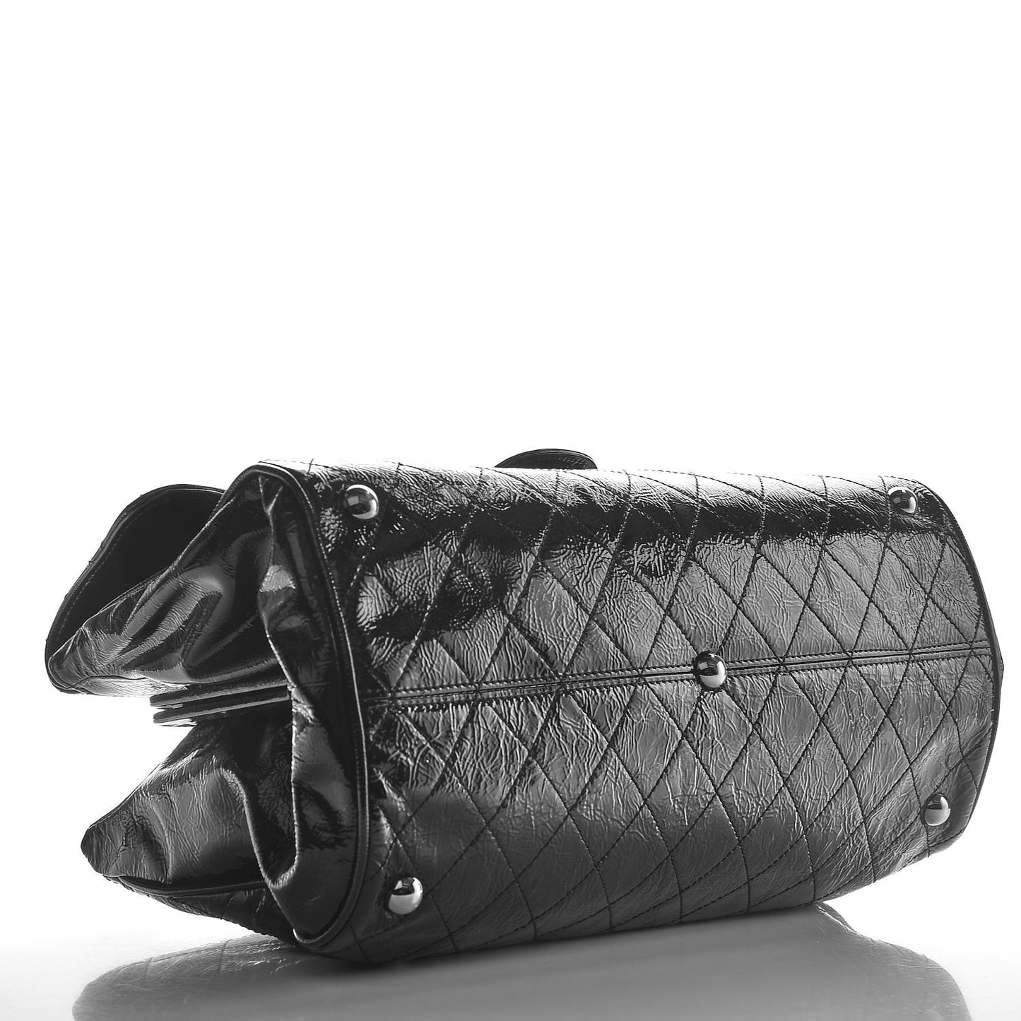 Distressed Patent Quilted Ritz Flap Bag Black