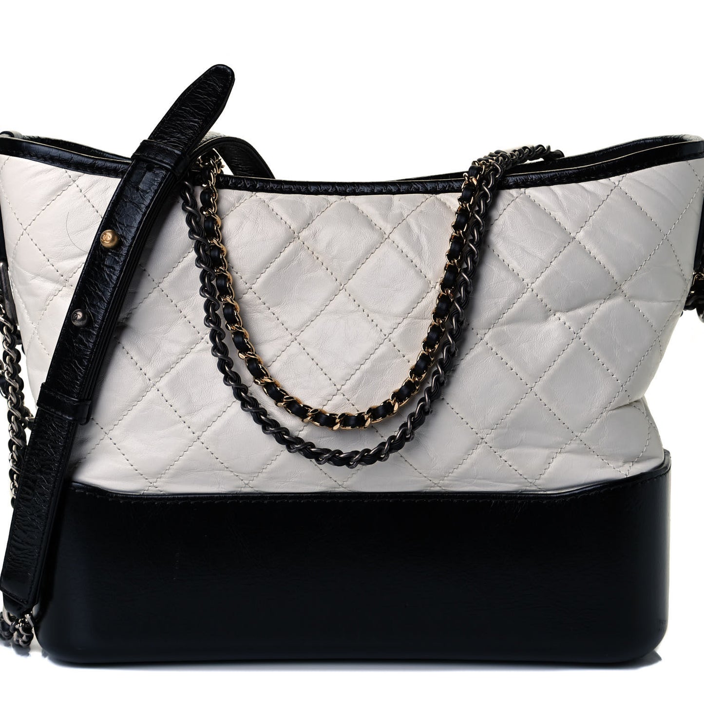 Aged Calfskin Quilted Medium Gabrielle Hobo Black White