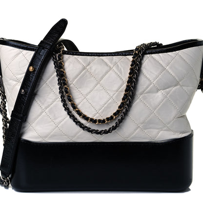Chanel Aged Calfskin Quilted Medium Gabrielle Hobo Black White 8 of 15