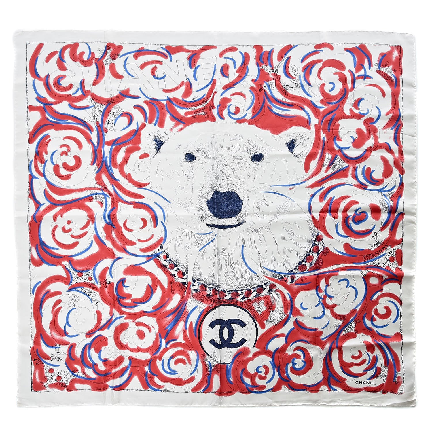 Chanel Silk Polar Bear Scarf Red 1 of 7
