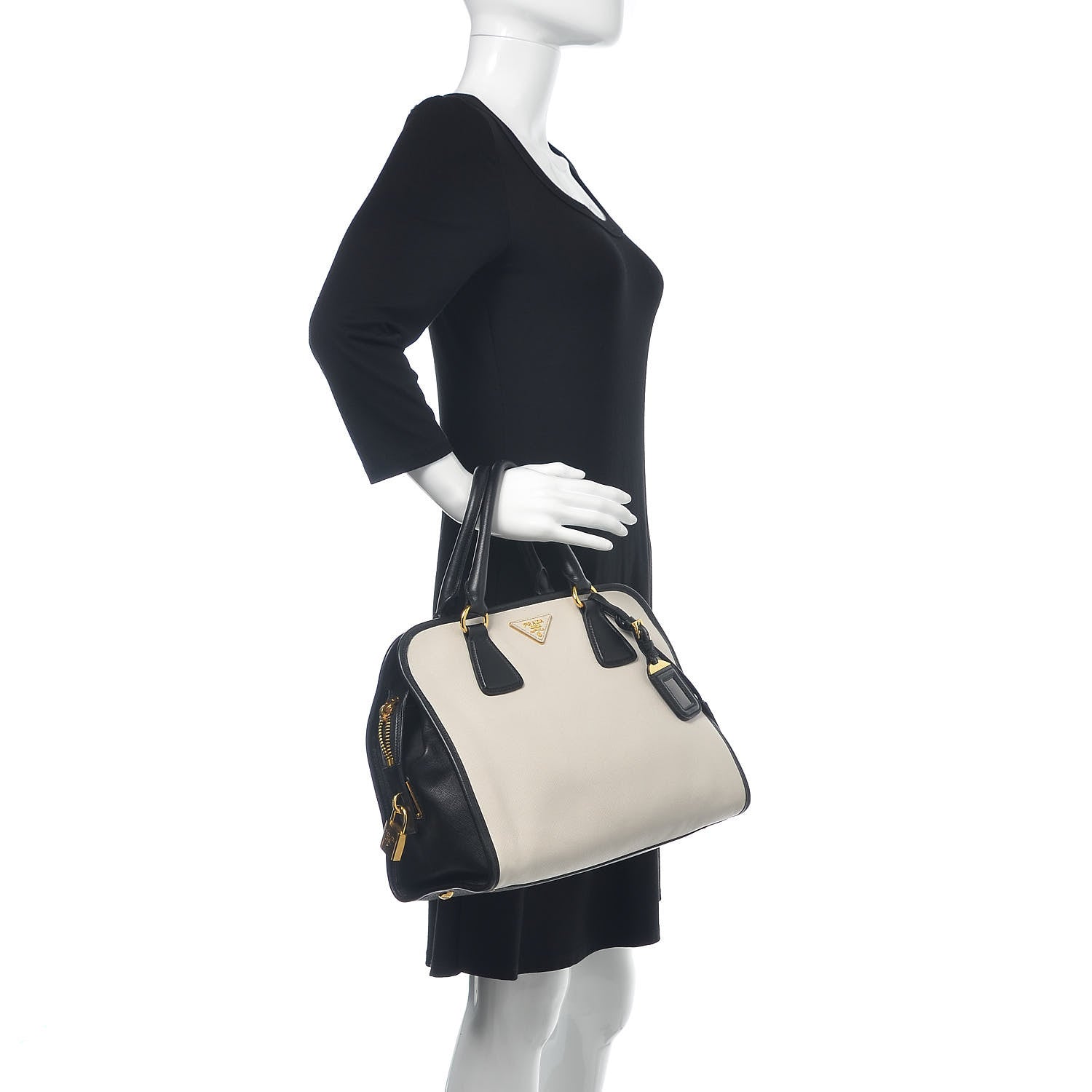 Prada Saffiano Bi-Color Tote Talco Black 2 of 9