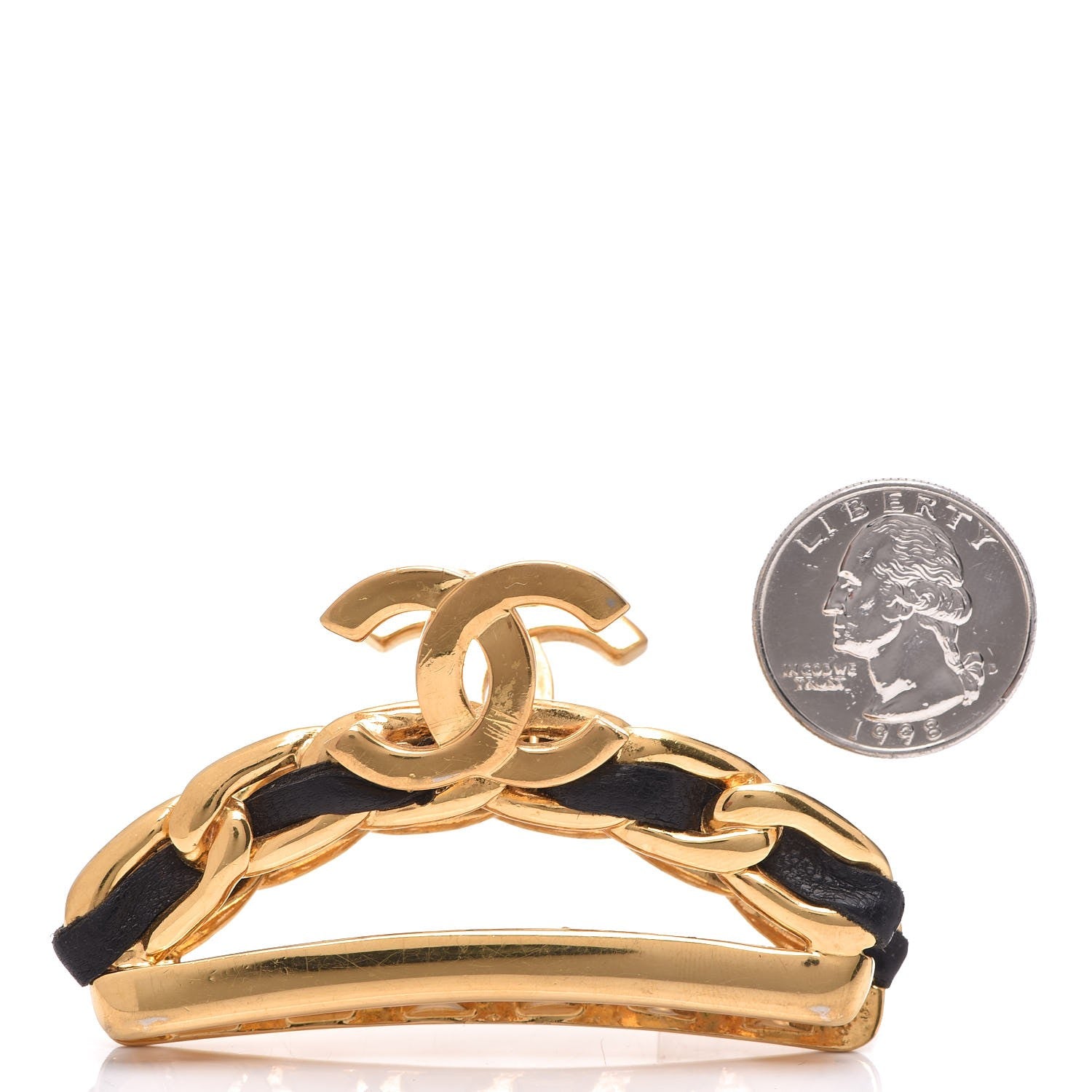 Chanel Lambskin CC Hair Clip Black Gold 2 of 11