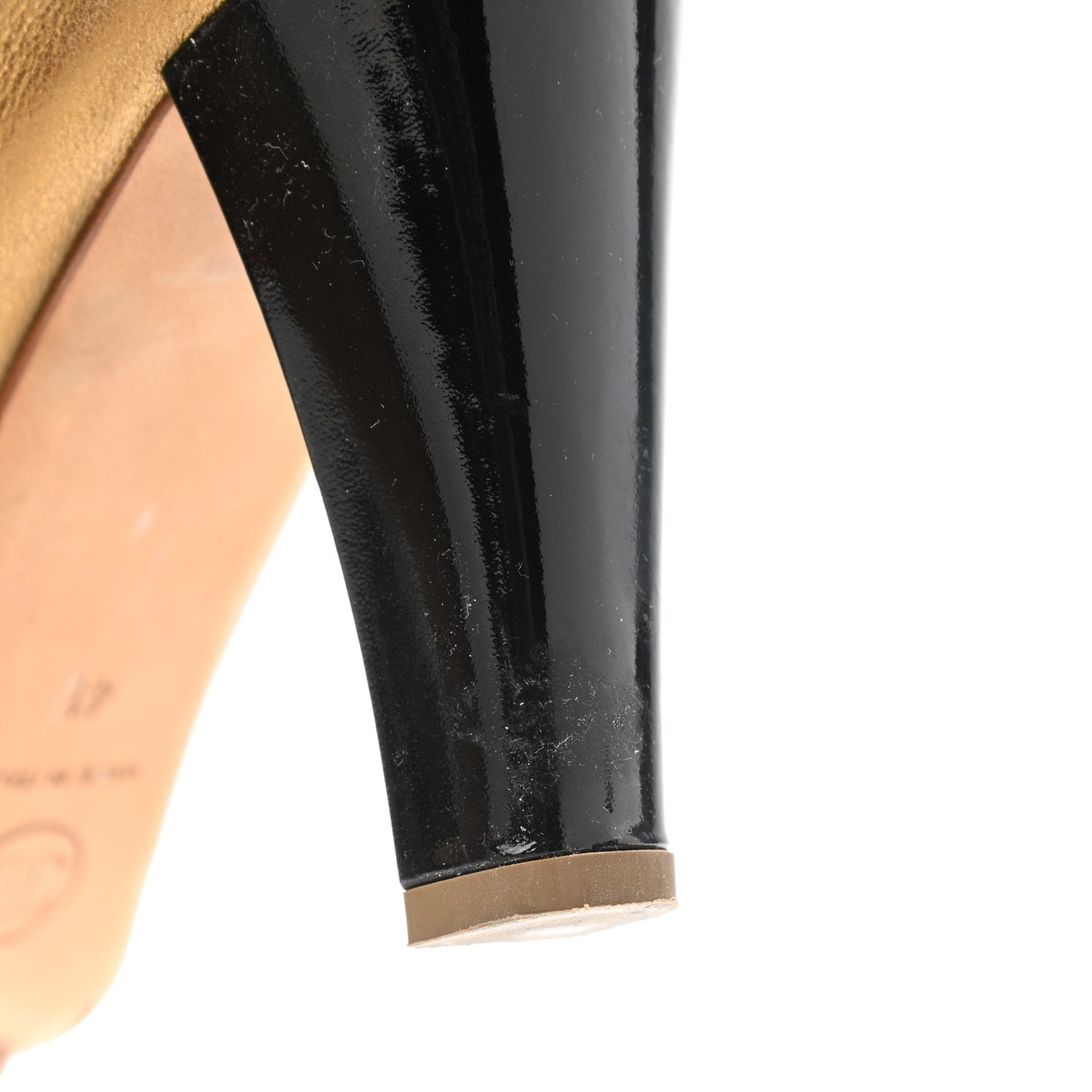 Metallic Lambskin Patent CC Elastic Stretch Pumps 41 Gold Black