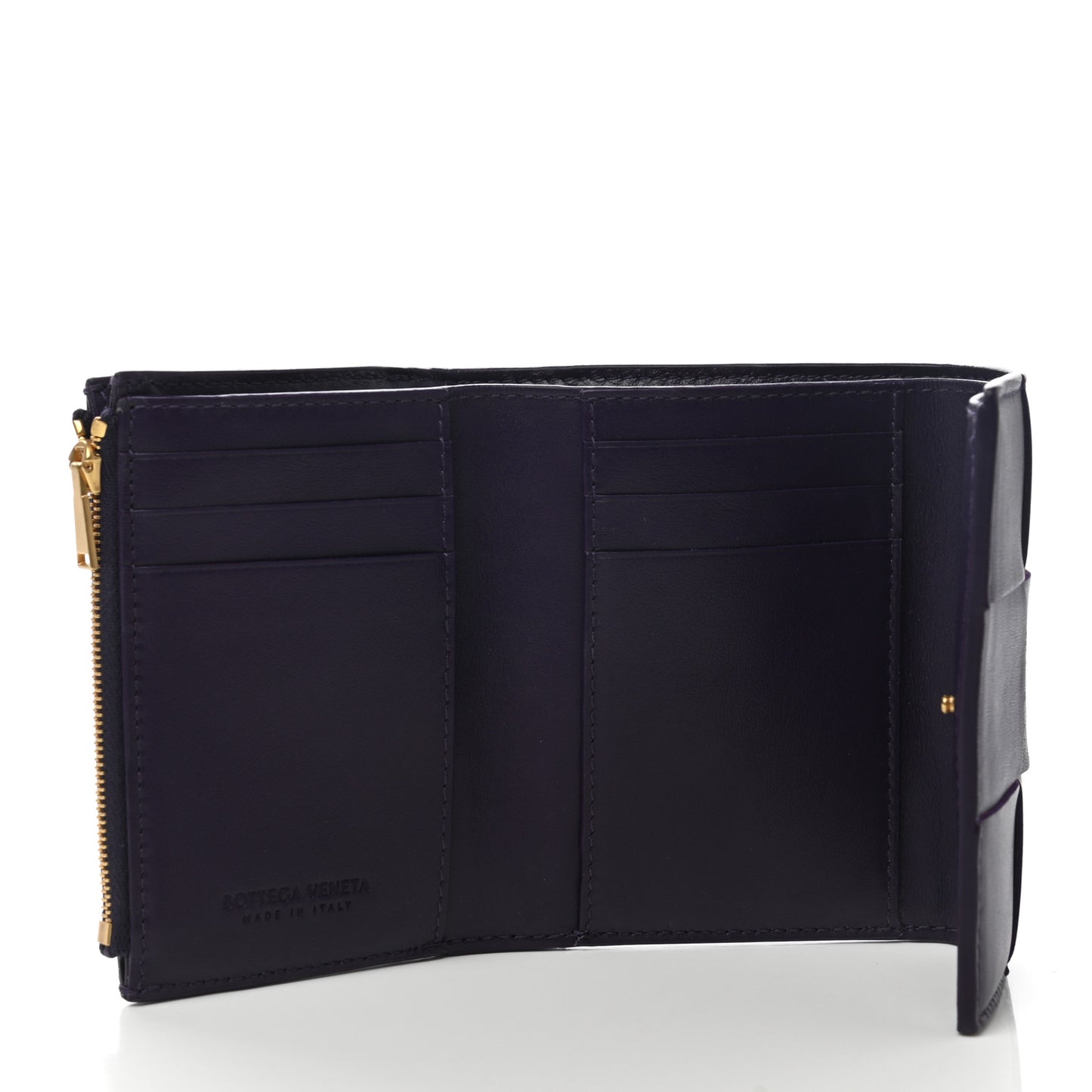 Nappa Maxi Intrecciato Trifold Zip Wallet Grape