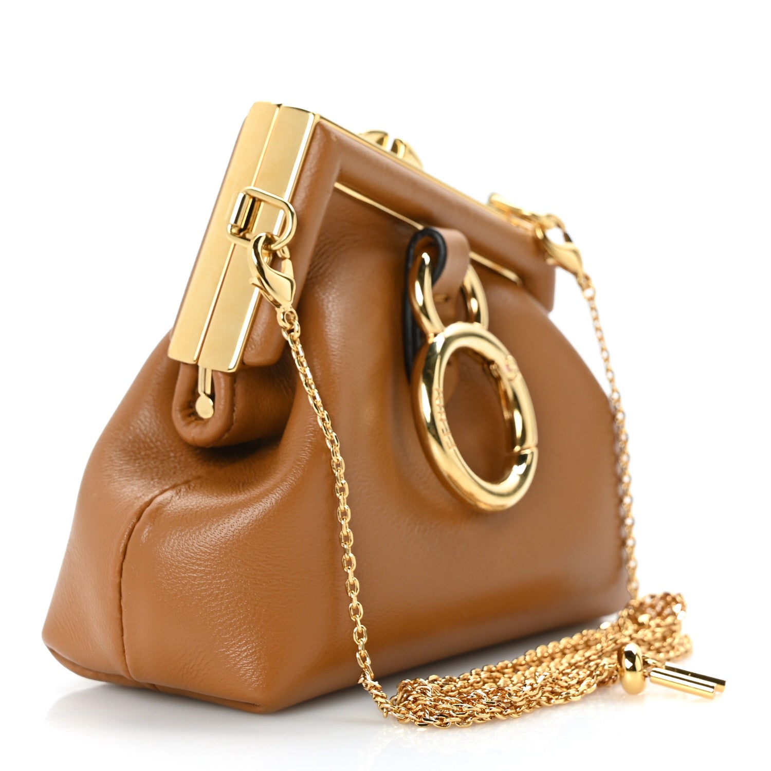 Fendi Shiny Nappa Nano Fendi First Bag Charm Caramello 2 of 7
