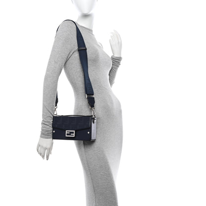 Fendi Vitello King FF Lines Embossed Baguette Soft Trunk Midnight 2 of 11