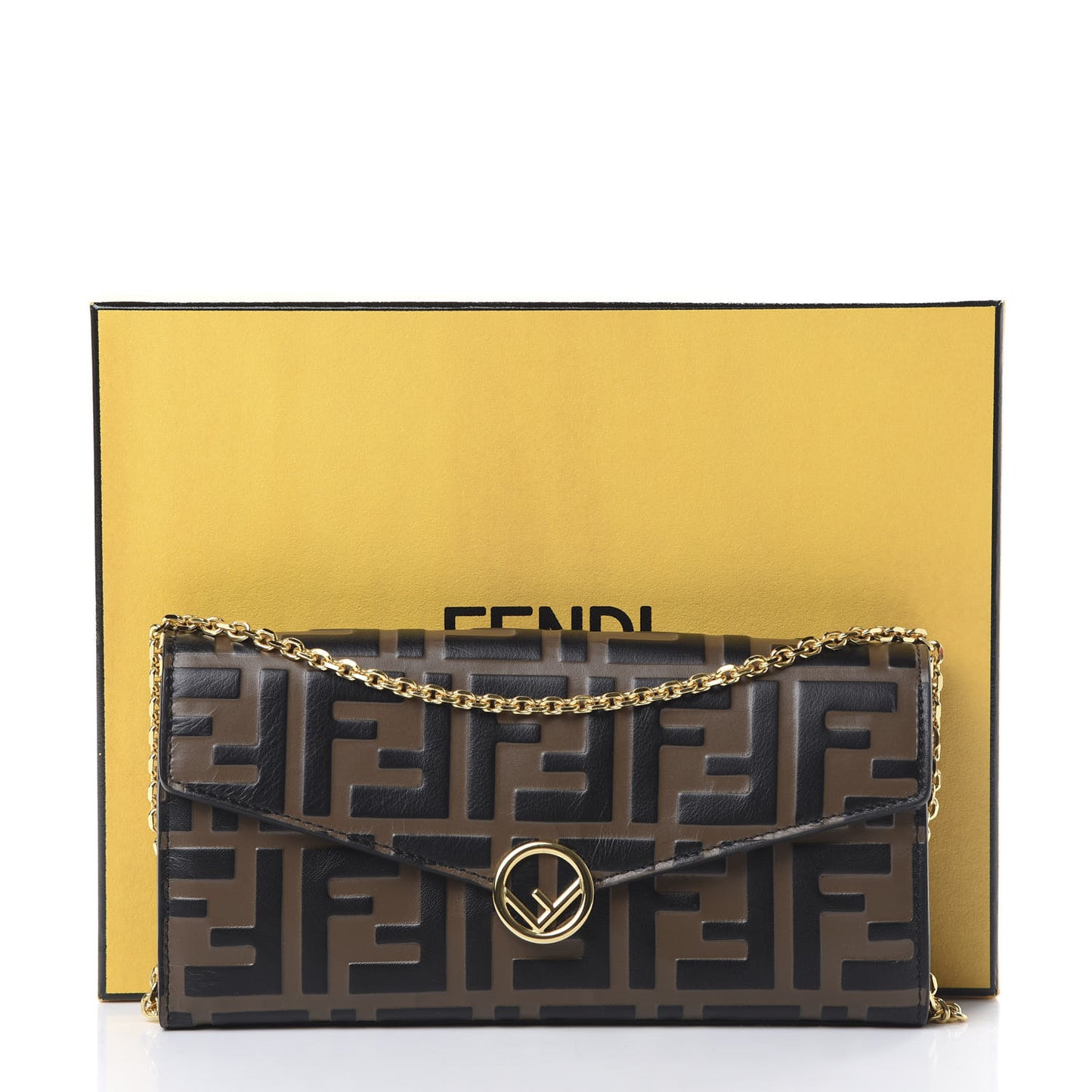 Vitello Soft F is Fendi Bi-Color FF 1974 Embossed Continental Envelope Wallet On Chain Maya Black