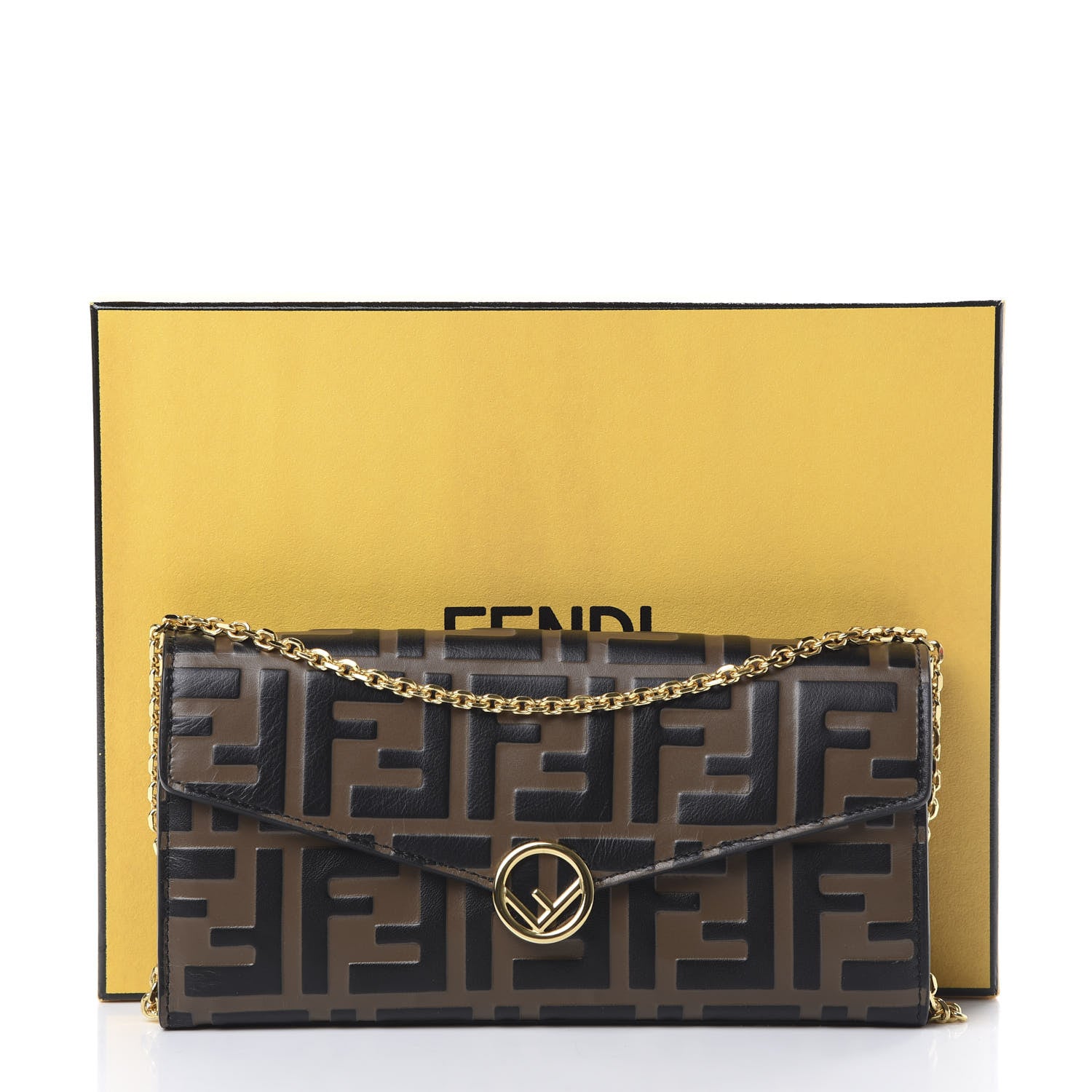 Fendi Vitello Soft F is Fendi Bi-Color FF 1974 Embossed Continental Envelope Wallet On Chain Maya Black 10 of 10