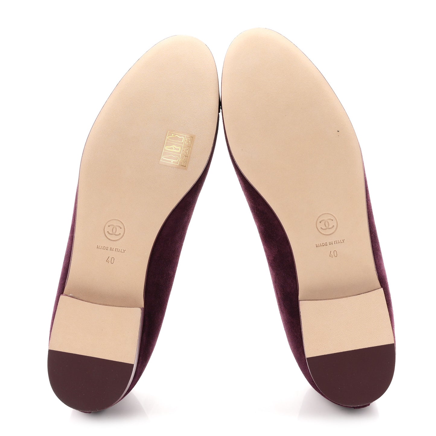 Suede Patent Calfskin Cap Toe CC Ballerina Flats 40 Burgundy