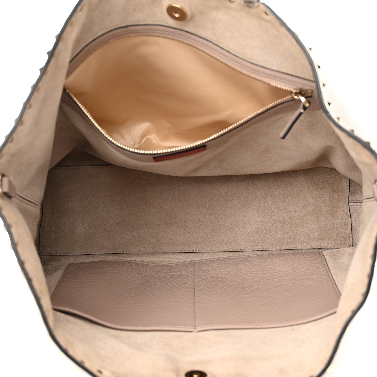 Grained Calfskin Rockstud Shoulder Tote Poudre