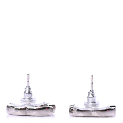 Chanel Baguette Crystal CC Earrings Silver Grey 3 of 4