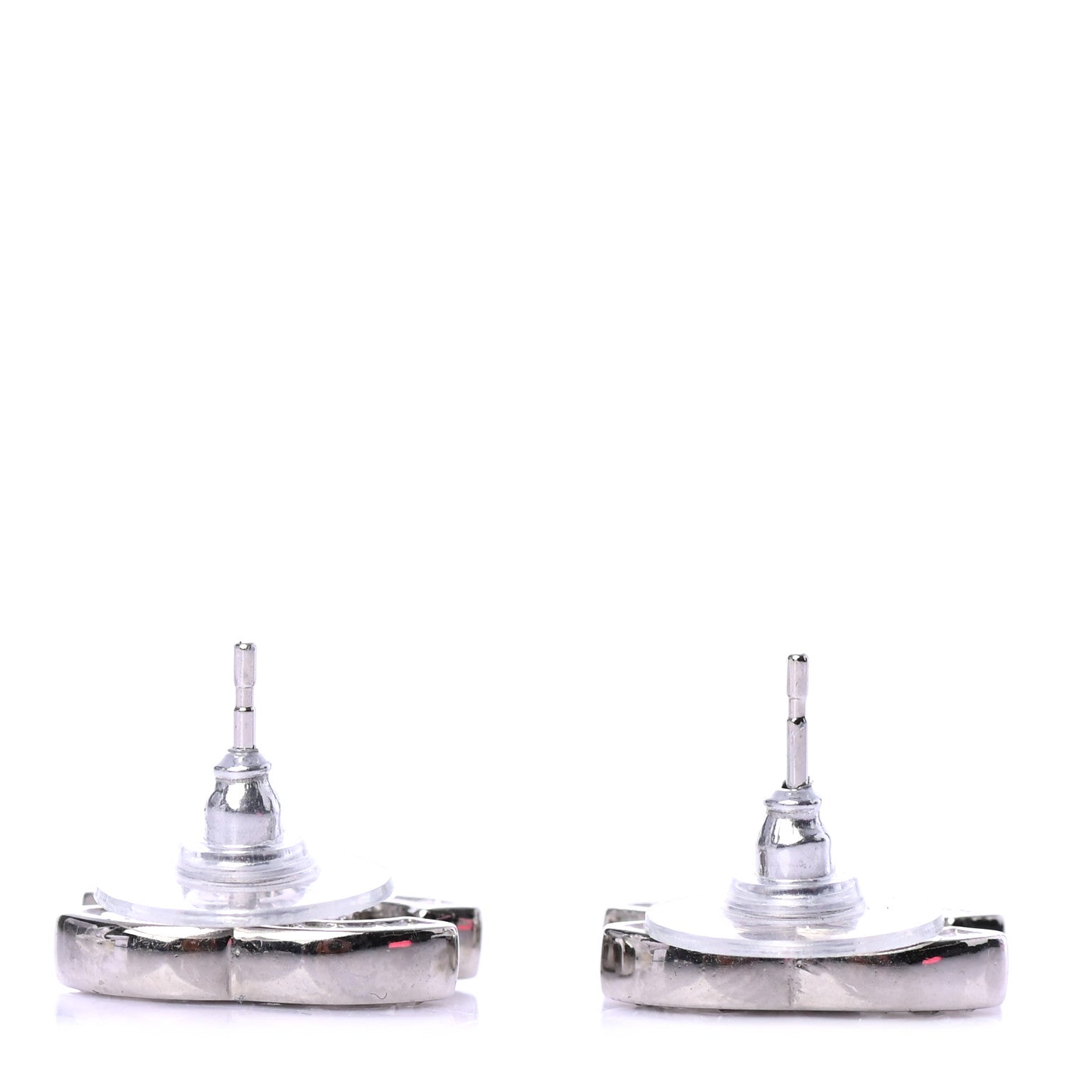 Chanel Baguette Crystal CC Earrings Silver Grey 3 of 4
