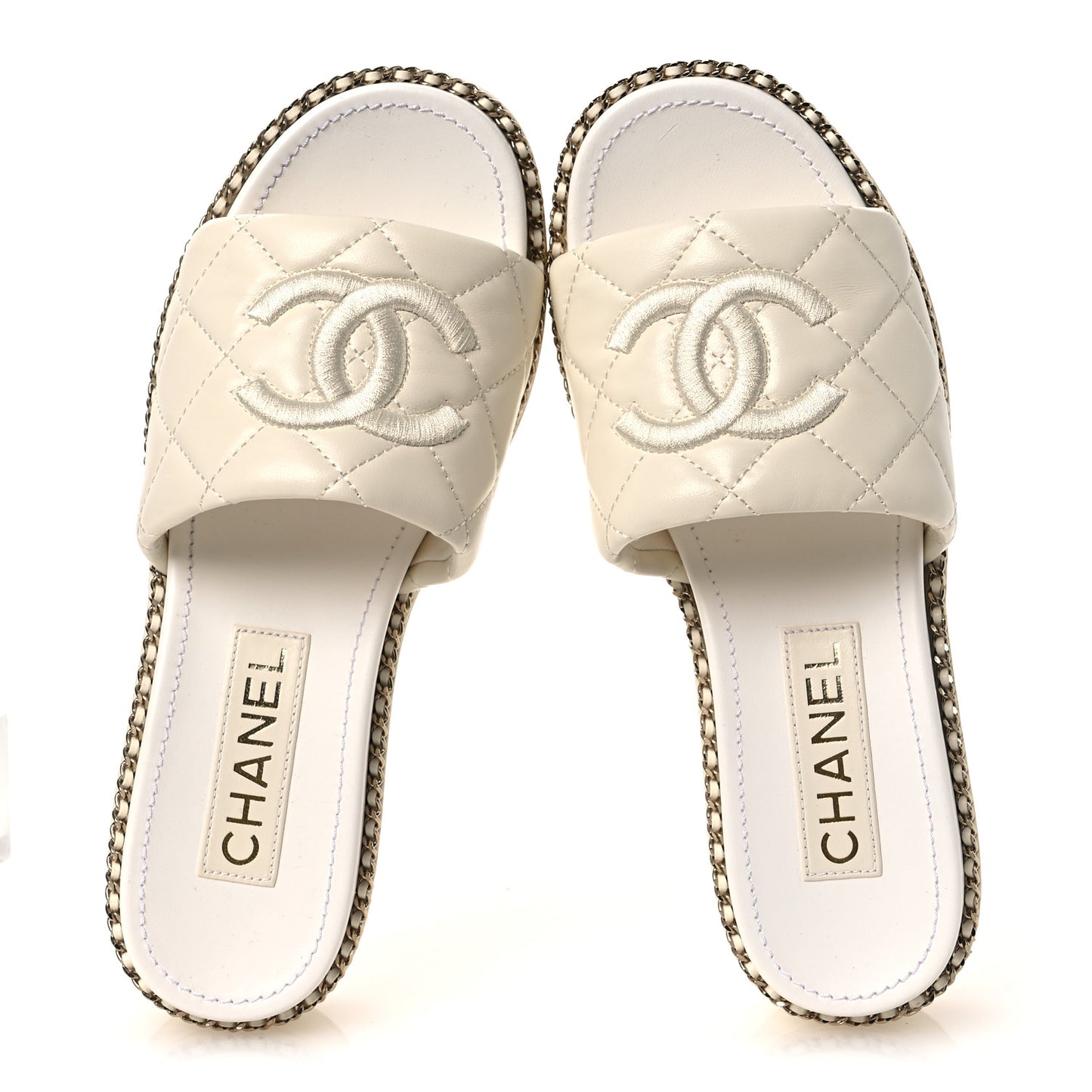 Lambskin Quilted CC Chain Mules 36.5 Light Pink White
