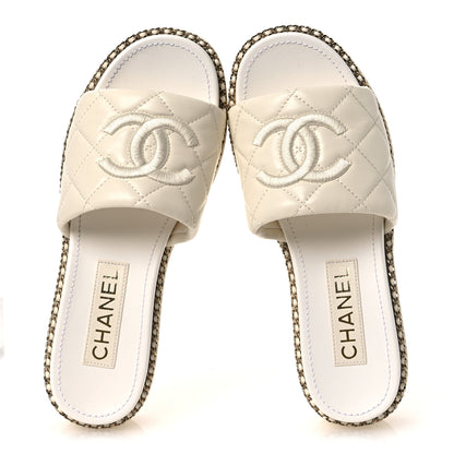 Chanel Lambskin Quilted CC Chain Mules 36.5 Light Pink White 2 of 12