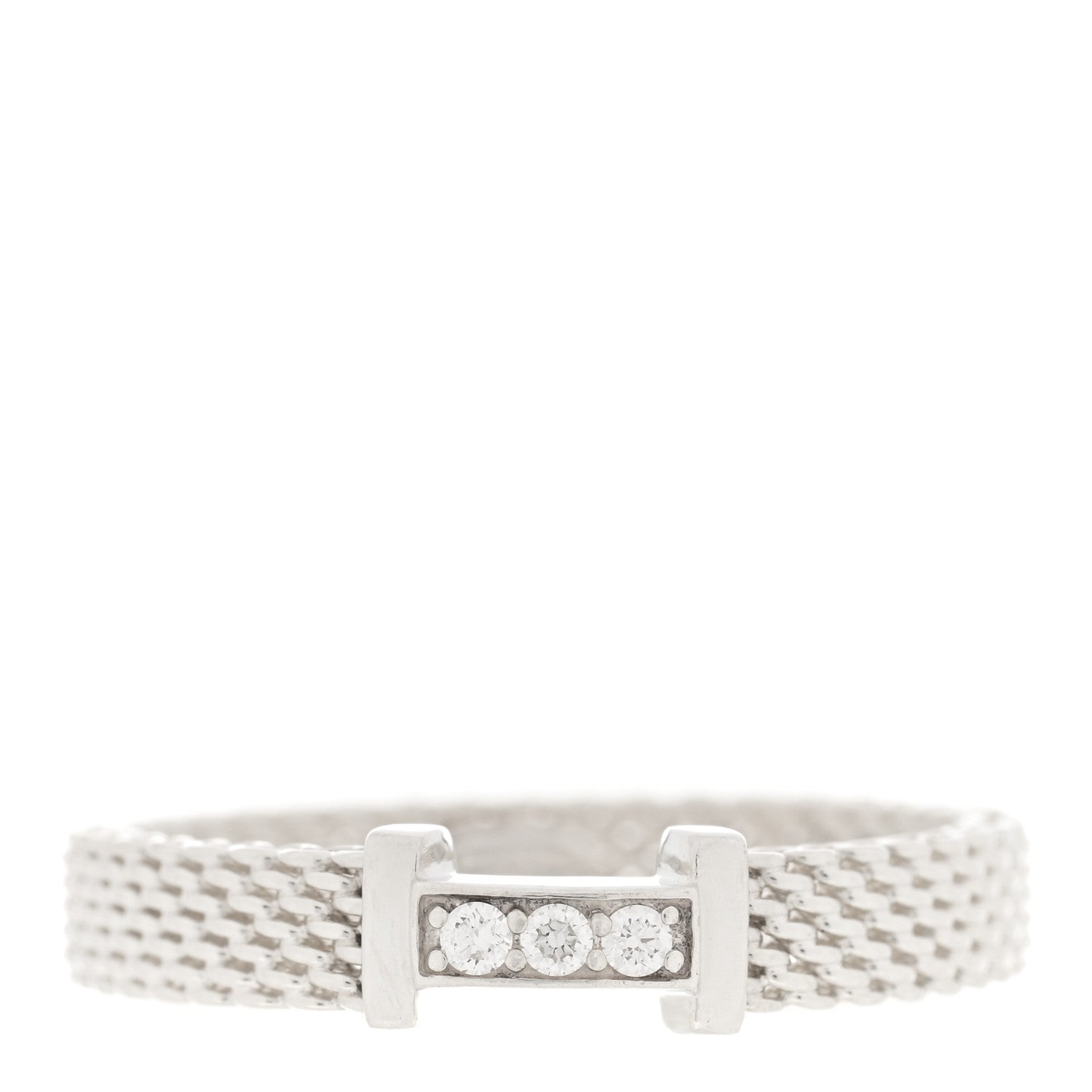 Tiffany Sterling Silver Diamond Somerset Mesh Band Ring 57 8 1 of 5
