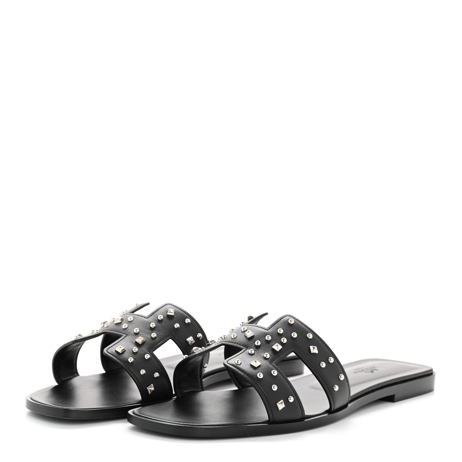 Hermes Calfskin Studded Oran Sandals 40 Black 4 of 11