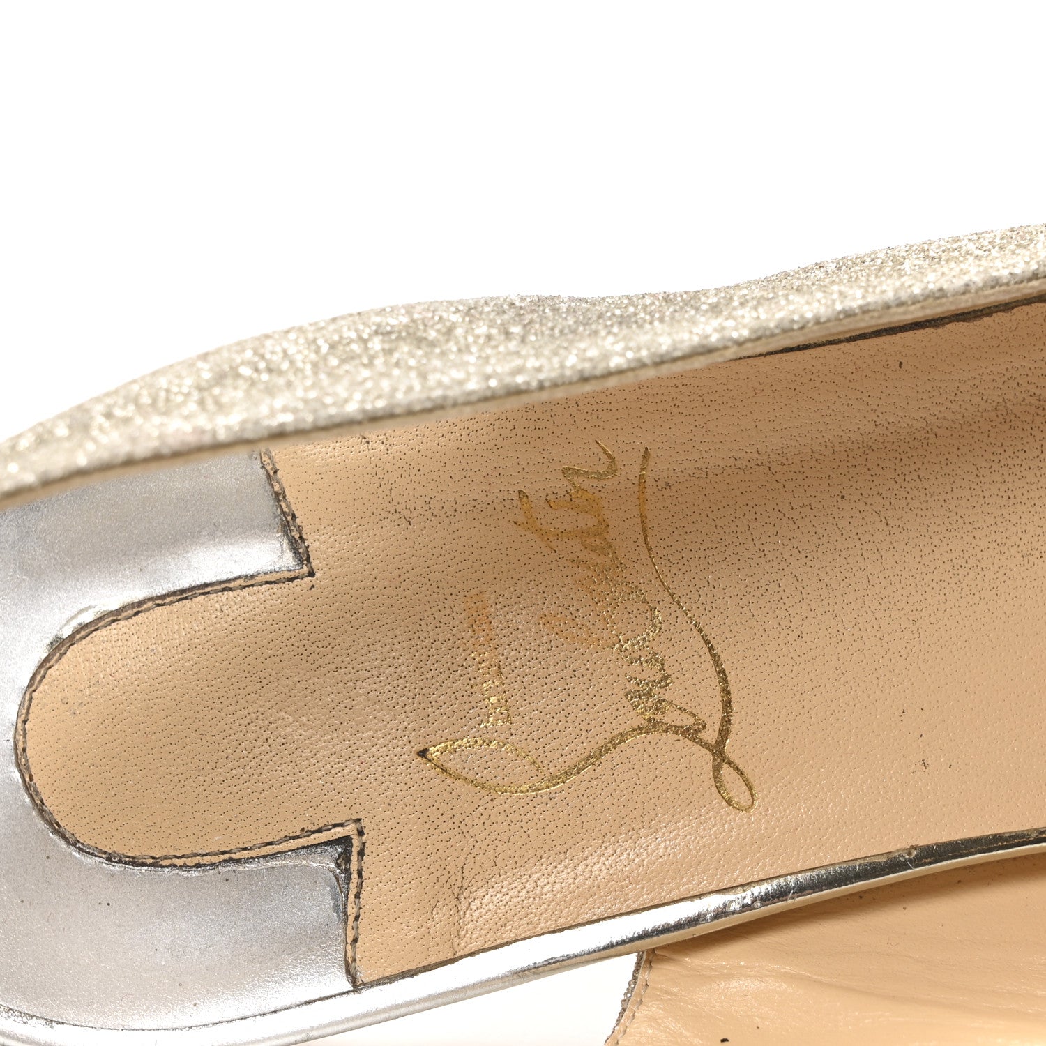 Christian Louboutin Glitter Postdam 130 Slingback Peep Toe Pumps 38.5 Ivory Light Gold 8 of 9