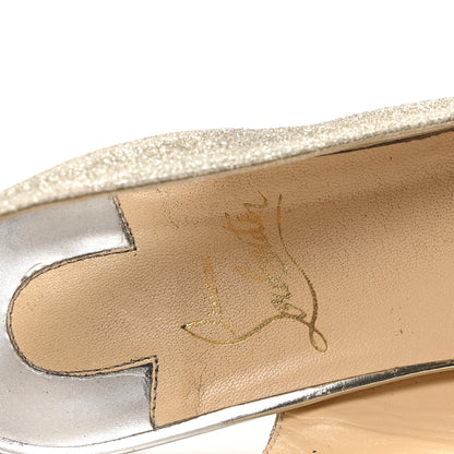 Christian Louboutin Glitter Postdam 130 Slingback Peep Toe Pumps 38.5 Ivory Light Gold 8 of 9