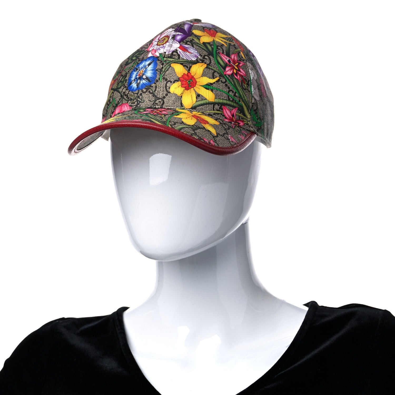 Gucci GG Supreme Flora Claudia Baseball Hat 55 XS Red 2 of 9