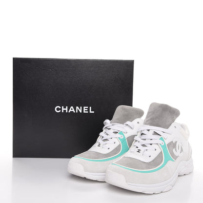 Chanel Suede Calfskin CC Sneakers 41 White Green 9 of 9