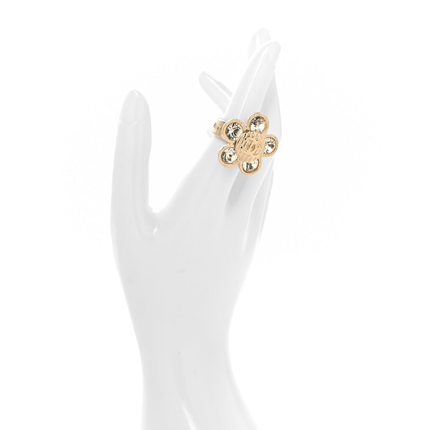 Metal Crystal CC Camellia Ring 53 6.25 Gold