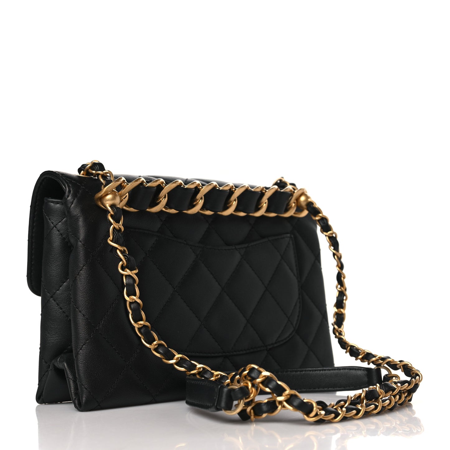Lambskin Quilted Small Chain Flap Black