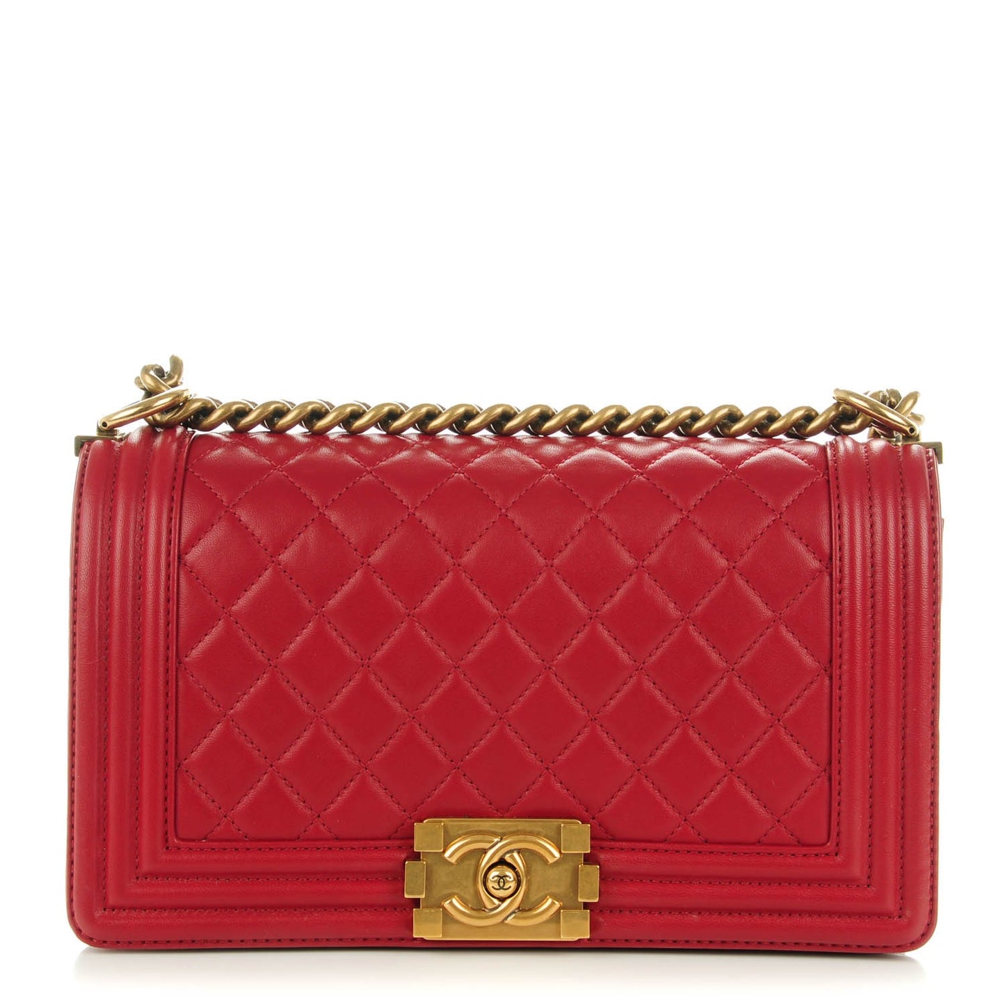 Lambskin Quilted Medium Boy Flap Red
