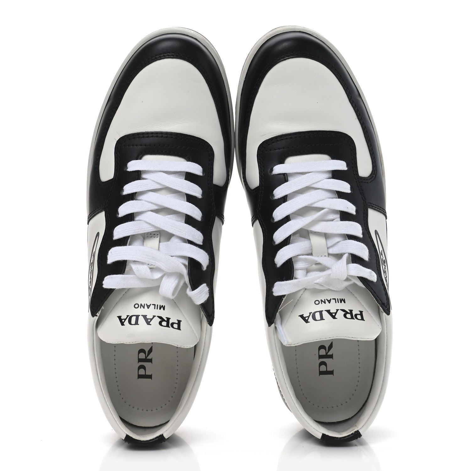 Prada Spazzolato Rois Vitello Soft Triangle Logo Womens Low Top Sneakers 38 White Black 2 of 8
