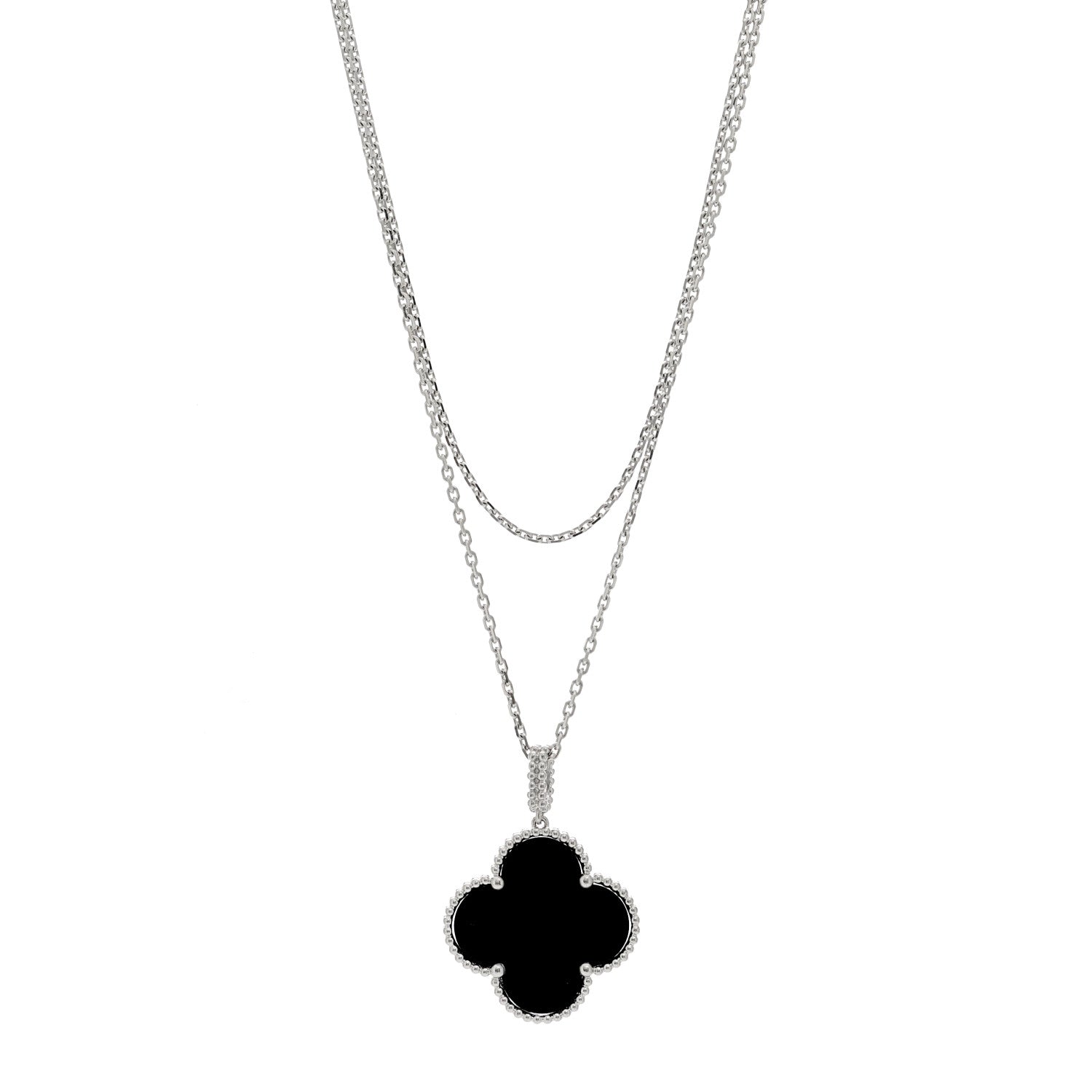 Van Cleef & Arpels 18K White Gold Black Onyx Magic Alhambra Pendant Necklace 1 of 4