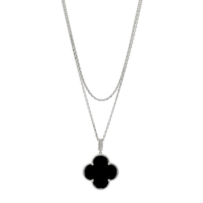 Van Cleef & Arpels 18K White Gold Black Onyx Magic Alhambra Pendant Necklace 1 of 4