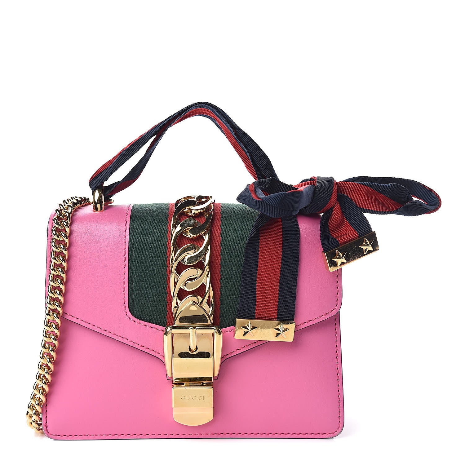 Gucci Vitello Fontanella Web Mini Sylvie Chain Shoulder Bag Pink Tropical Flower 1 of 13