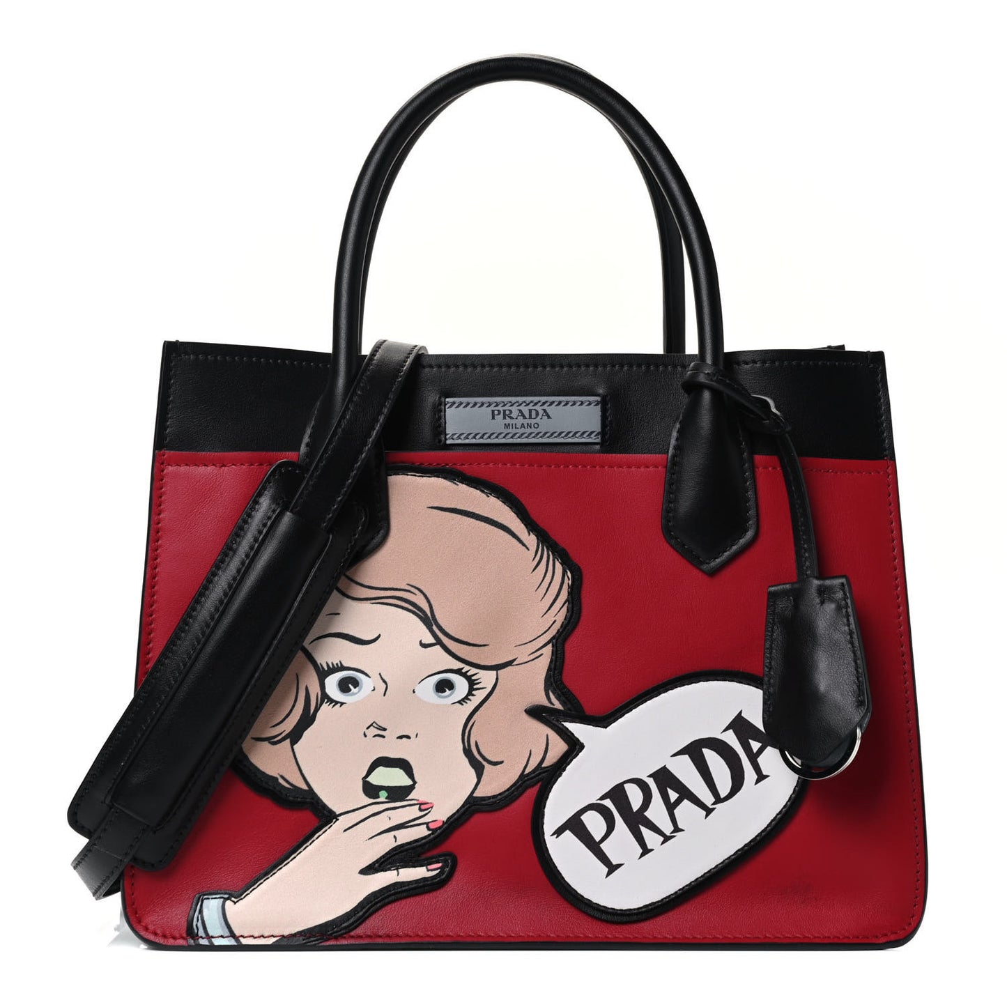 City Calfskin Printed Comic Etiquette Tote Black