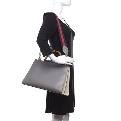 Gucci Nappa Bamboo Web Medium Nymphaea Top Handle Bag Deep Grey Mystic White 2 of 15