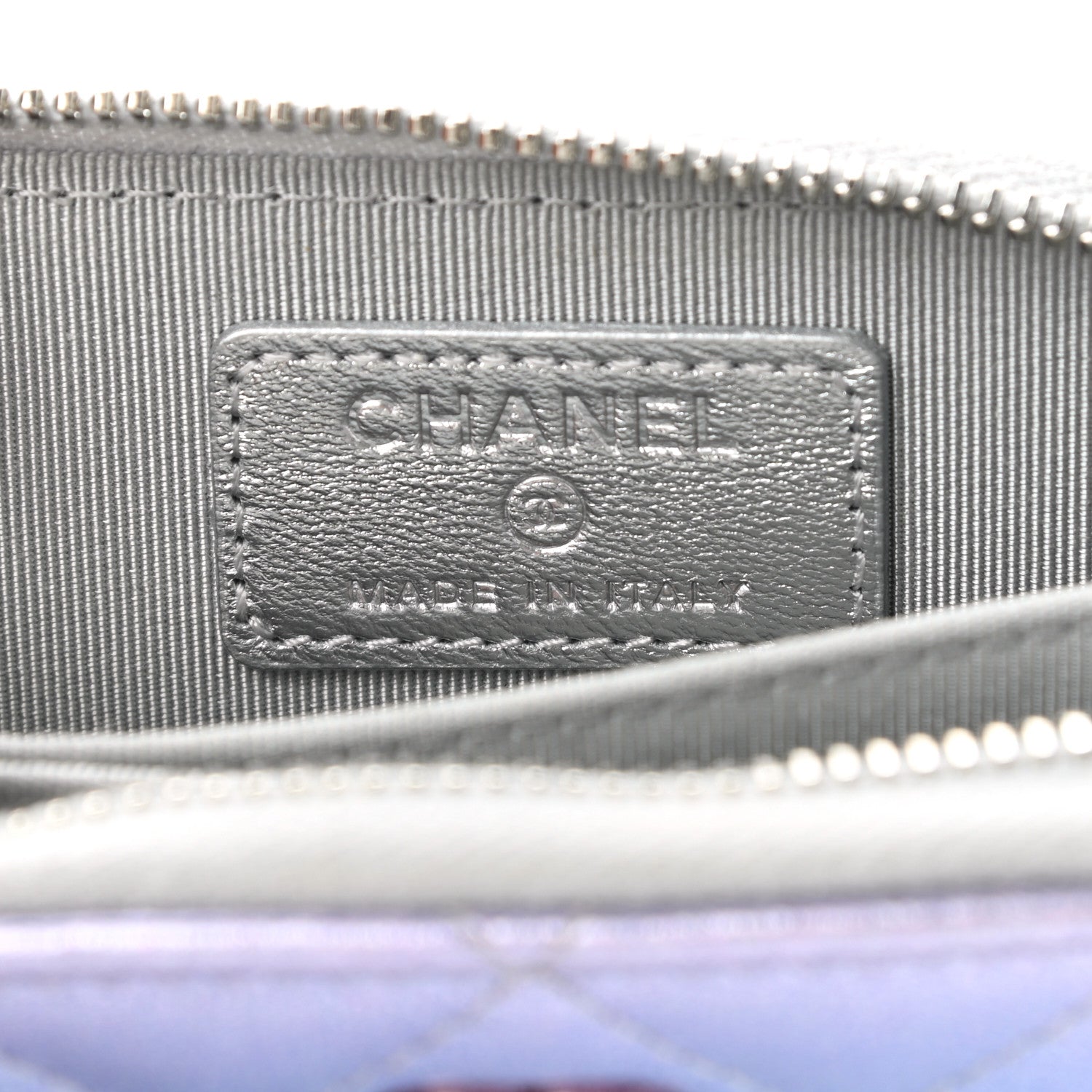 Chanel Gradient Metallic Calfskin Quilted Zip Around Coin Purse Wallet Silver Blue Yellow Purple 6 of 10