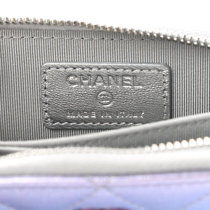Chanel Gradient Metallic Calfskin Quilted Zip Around Coin Purse Wallet Silver Blue Yellow Purple 6 of 10