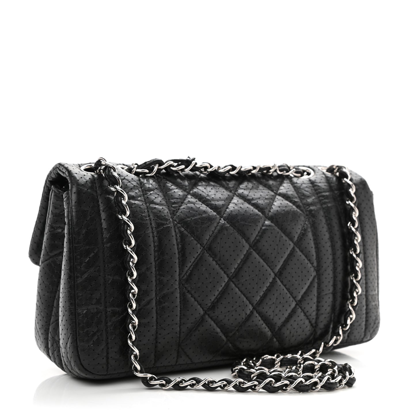 Aged Calfskin Perforated Flap Black