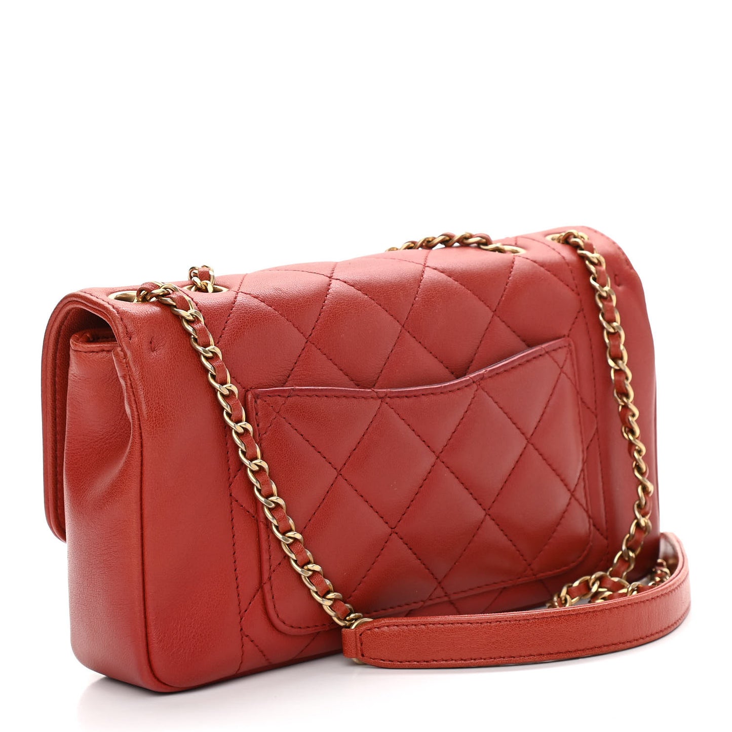 Lambskin Quilted Medium Vintage Flap Bag Red