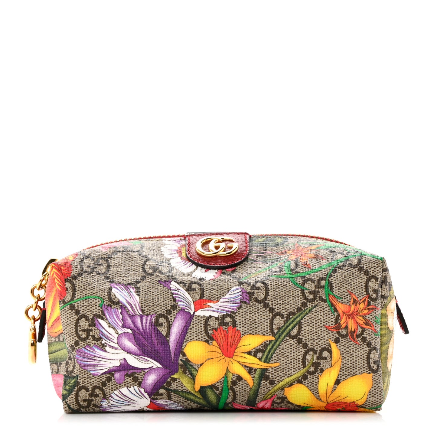 Soft GG Supreme Monogram Flora Calfskin Small Ophidia Cosmetic Case Beige Ebony Multicolor Rosso
