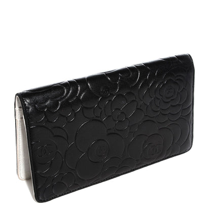 Chanel Lambskin Camellia Embossed Yen Wallet Black 3 of 8